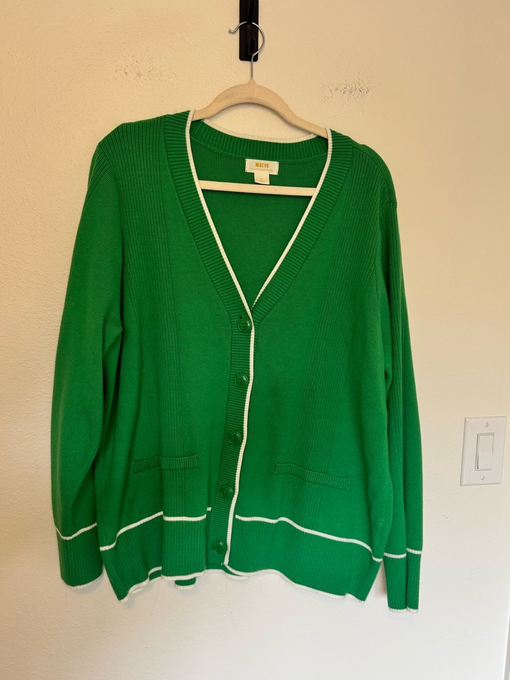 Maeve Anthropologie Womens Button Down Cardgian Green White Size 2X Plus EUC - Picture 3 of 8